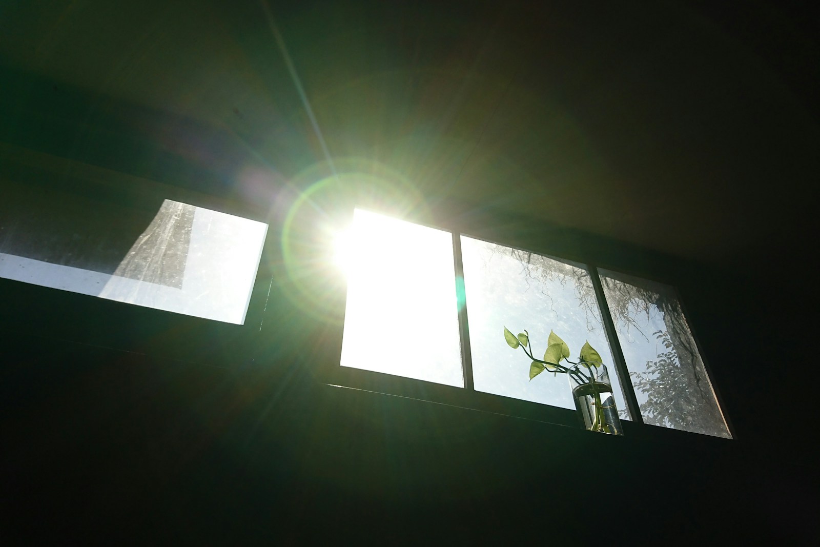 the sun is shining through the windows of a house