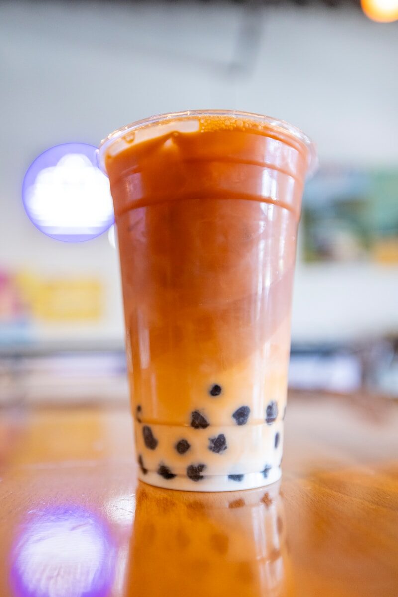 a drink with a polka dot pattern on it